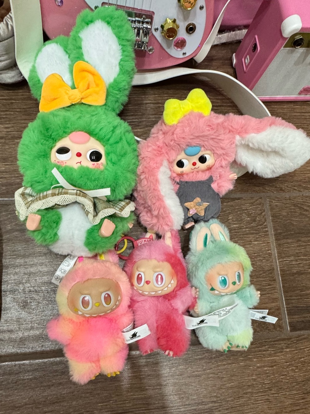 Plush Bunny and Character Keychain Set - Pink, Green, Mint (Kids Toys)